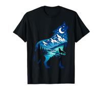 Howling Wolf Mountain Night Moon Silhouette Wilderness Art T-Shirt
