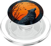 Howling Wolf Orange Moon Forest Halloween Gothic PopSockets PopGrip for MagSafe