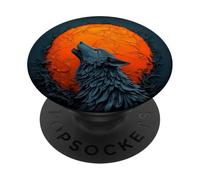 Howling Wolf Orange Moon Spooky Halloween Gothic PopSockets Adhesive PopGrip