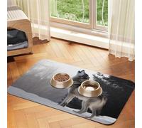 Howling Wolf Pet Feeding Mat Absorbent Pu Leather Dog Cat Food Mats Contain Spills Protects Floors, Anti-Slip Rubber Backing Dog Bowl Mats Easy Clean Pet Placemats 30x45cm