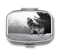 Howling Wolf Pill Box Pill Organizer Pill Case 2 Compartment Medicine Pill Organizer Small Pill Case Pill Container Pill Holder Cute Pill Box Mini Pill Case