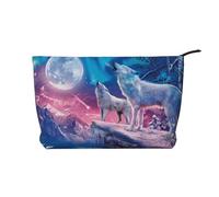 Howling Wolf Printed Make up Bag for Women Corduroy Makeup Bags Zipper Travel Cosmetic Bags Pouch Organizer