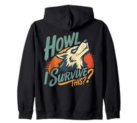 Howling Wolf Questioning Endurance Retro Art Zip Hoodie