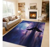 Howling Wolf Rugs - Galaxy Starry Sky Wildlife Area Rugs for Living Room Bedroom, Washable Non Slip Low Pile Large Carpet, Patterned Door Mat & Home Decor, 150x240cm QAZ27
