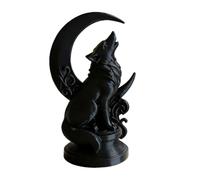 Howling Wolf Sculpture 3D Printed Statue with Crescent Moon Base, 11cm, Gothic Black Animal Ornament for Bookshelf Office Desk Decor, Matte Finish Nordic Art Figurine Black