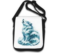 Howling Wolf Shaped by Ocean Waves Shoulder Bag White