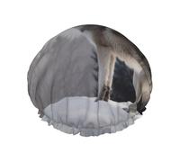 howling wolf Shower Cap for Women Men Large Waterproof Shower Bonnet Elastic Band Bathing Hair Hat Spa Salon Caps Double Layered Reusable Bath Caps for Long Hair, Braids