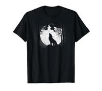 Howling Wolf Silhouette Full Moon Forest Art Value Graphic T-Shirt, Men, Black, L
