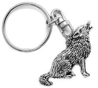 Howling Wolf Silver Pewter Keyring (single sided)