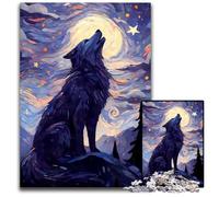 Howling Wolf Starry Night 1000 Piece Jigsaw Puzzle Puzzles for Adults Brain Challenge Game for TeenagersFamily Interaction 1000 PCS(75x50cm)