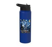 Howling Wolf Starry Night - Funny Van Gogh Painting Wolf Stainless Steel Insulated Water Bottle