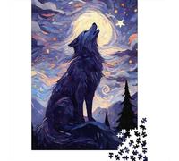 Howling Wolf Starry Night Jigsaw Puzzle for Adults, 1000 Pieces, 52x38cm/1000pcs, Quiet Home Activity, Weekend Downtime And Quiet Weekends