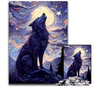 Howling Wolf Starry Night Puzzles 1000 Pieces for Adults Impossible Jigsaw Puzzles for Adults Brain Challenge for TeenagersHome Decor 1000 PCS(38x26cm)