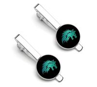 Howling Wolf Tie Clip And Cufflinks Tacks Pin Cuff Links Ties Bar for Necktie 2 Set