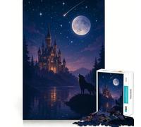 Howling Wolf Under Magical Castle Jigsaw Puzzles for Teenagers 1000 Piece Cozy Fun Good Thick Family Game Evening Game (38x52cm)