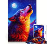 Howling Wolf Under Moonlight Painting 1000 Piece Jigsaw Puzzles for Teenagers Brain Think Snug Connection Real Challenge Christmas Idea (38x26cm)