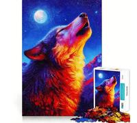 Howling Wolf Under Moonlight Painting Adult Jigsaw Puzzles 1000 Pieces Logic Skill Accurate Edge Family Bond Nice Decor (50x75cm)