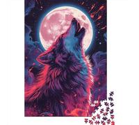 Howling Wolf Under Pink Moon Art Puzzle 1000 Pieces for Adults, Animal Theme Jigsaw, Relaxing Weekend Challenge, 70x50cm/1000pcs