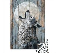 Howling Wolf Under The Moon Art Minimal Wild Animal Print Puzzle for Adults 1000 Pieces, Wolf Themed Jigsaw Puzzle, Gift for Quiet Evenings, 38x26cm/1000pcs
