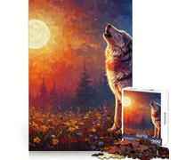 Howling Wolf Under The Moonlight Jigsaw 1000 Pieces for Teenagers Logic Skill Precise Edge Family Bond Ideal Decor (38x26cm)