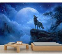 Howling Wolf Wallpapers Wild Animal Cool Wolf Prints Wallpaper for Boys Room Galaxy Series Moon Blue Starry Sky Wallpaper Murals for Walls for Bedroom Mural Living Room Poster 490 X 350 cm