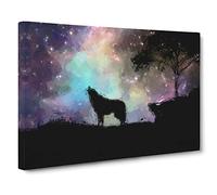 Howling Wolf with a Galaxy Forest in Abstract Canvas Print for Living Room Bedroom Home Office Décor, Wall Art Picture Ready to Hang, 30 x 20 Inch (76 x 50 cm)