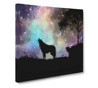 Howling Wolf with a Galaxy Forest in Abstract Modern Canvas Wall Art Print Ready to Hang, Framed Picture for Living Room Bedroom Home Office Décor, 20x20 Inch (50x50 cm)