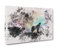 Howling Wolf with a Galaxy Forest Watercolour Canvas Print for Living Room Bedroom Home Office Décor, Wall Art Picture Ready to Hang, 30 x 20 Inch (76 x 50 cm)