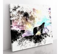 Howling Wolf with a Galaxy Forest Watercolour Modern Canvas Wall Art Print Ready to Hang, Framed Picture for Living Room Bedroom Home Office Décor, 50x50 cm (20x20 Inch)