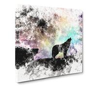 Howling Wolf with a Galaxy Forest Watercolour Modern Canvas Wall Art Print Ready to Hang, Framed Picture for Living Room Bedroom Home Office Décor, 14x14 Inch (35x35 cm)