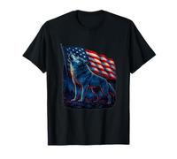 Howling Wolf with American Flag July 4th Patriotic Freedom T-Shirt