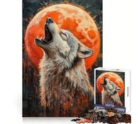 Howling Wolf with Orange Moon Painting 1000 Piece Jigsaw Puzzle FreeTime Game Smooth Thick Fun Challenge Birthday Surprise (38x52cm)