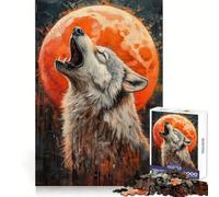 Howling Wolf with Orange Moon Painting 1000 Piece Jigsaw Puzzles for Teenagers Jigsaw Brain Logic Stress Free Family Fun Santa Surprise (38x26cm)