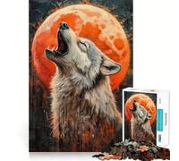 Howling Wolf with Orange Moon Painting 1000 Piece Jigsaw Puzzles for Teenagers Jigsaw Brain Logic Stress Free Family Fun Santa Surprise (38x26cm)