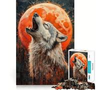 Howling Wolf with Orange Moon Painting Puzzles for Adults 1000 Puzzles Cognitive Boost Thick Material Family Bond Christmas Surprise (50x75cm)
