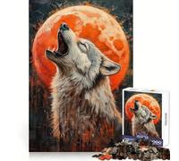 Howling Wolf with Orange Moon Painting Puzzles for Adults 1000 Puzzles Cognitive Boost Thick Material Family Bond Christmas Surprise (50x75cm)