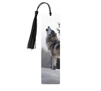 Howling Wolf Wooden Bookmarks 5 Pcs,Handmade Double-Sided Printed Book Marks Page Markers with Black Tassels Book Accessories Gift for Book Lovers Women Men