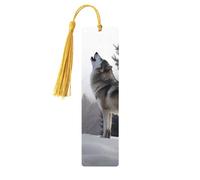 Howling Wolf Wooden Bookmarks 5 Pcs,Handmade Double-Sided Printed Book Marks Page Markers with Gold Tassels Book Accessories Gift for Book Lovers Women Men