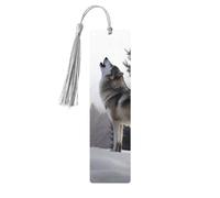 Howling Wolf Wooden Bookmarks 5 Pcs,Handmade Double-Sided Printed Book Marks Page Markers with Gray Tassels Book Accessories Gift for Book Lovers Women Men