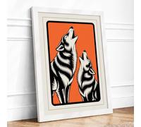 Howling Wolves Graphic Framed Wall Art Print A2 White
