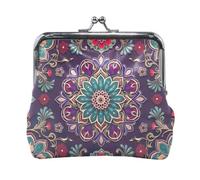 Howling Wolves Moon Kiss Lock Coin Change Wallet Purses, Small Money Pouch, 4.5"L X 4.1" H, Floral Mandala Purple, One Size, Floral Mandala Purple