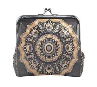 Howling Wolves Moon Kiss Lock Coin Change Wallet Purses, Small Money Pouch, 4.5"L X 4.1" H, Mandala Gold, One Size, Mandala Gold