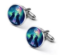 Howling Wolves Northern Lights Moon Men's Alloy Cufflinks Classic Cuff Link Fashion Shirt Accessories for Business Party Wedding 2.0cm