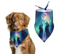 Howling Wolves Northern Lights Moon Pet Triangle Bandana Soft Puppy Scarfs Dog Cat Gifts for Small Medium Pets
