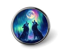 Howling Wolves Northern Lights Moon Round Badge Pin Memorial Jewelry Gifts Metal Brooch Button for Clothing Accessory