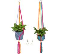 HOWMAX Rainbow Colorful Macrame Plant Hanger with 4 Hooks, Hanging Plant Holder Indoor Outdoor, Handmade Cotton Rope for Boho Room Decor Hanging Ceiling Decor，2 Pack.