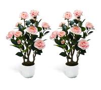Howngyesimu 2Pack Artificial Camellia Tree, 2FT Faux Camellia Plant in Pot with Pink Flowers for Spring Home Front Door Outdoor Indoor Decoration,Pink