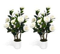 Howngyesimu 2Pack Artificial Camellia Tree, 2FT Faux Camellia Plant in Pot with White Flowers for Spring Home Front Door Outdoor Indoor Decoration,White