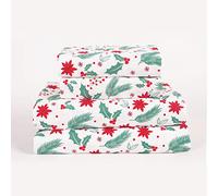 HowPlum 4-Piece Christmas Holiday Mistletoe Poinsettia Deep Pocket King Microfiber Bed Sheet Set, Green Red White