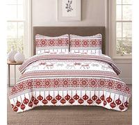 HowPlum Winter Holiday Full/Queen Quilt Bedding Set Red Grey White Christmas Ornament Reindeer